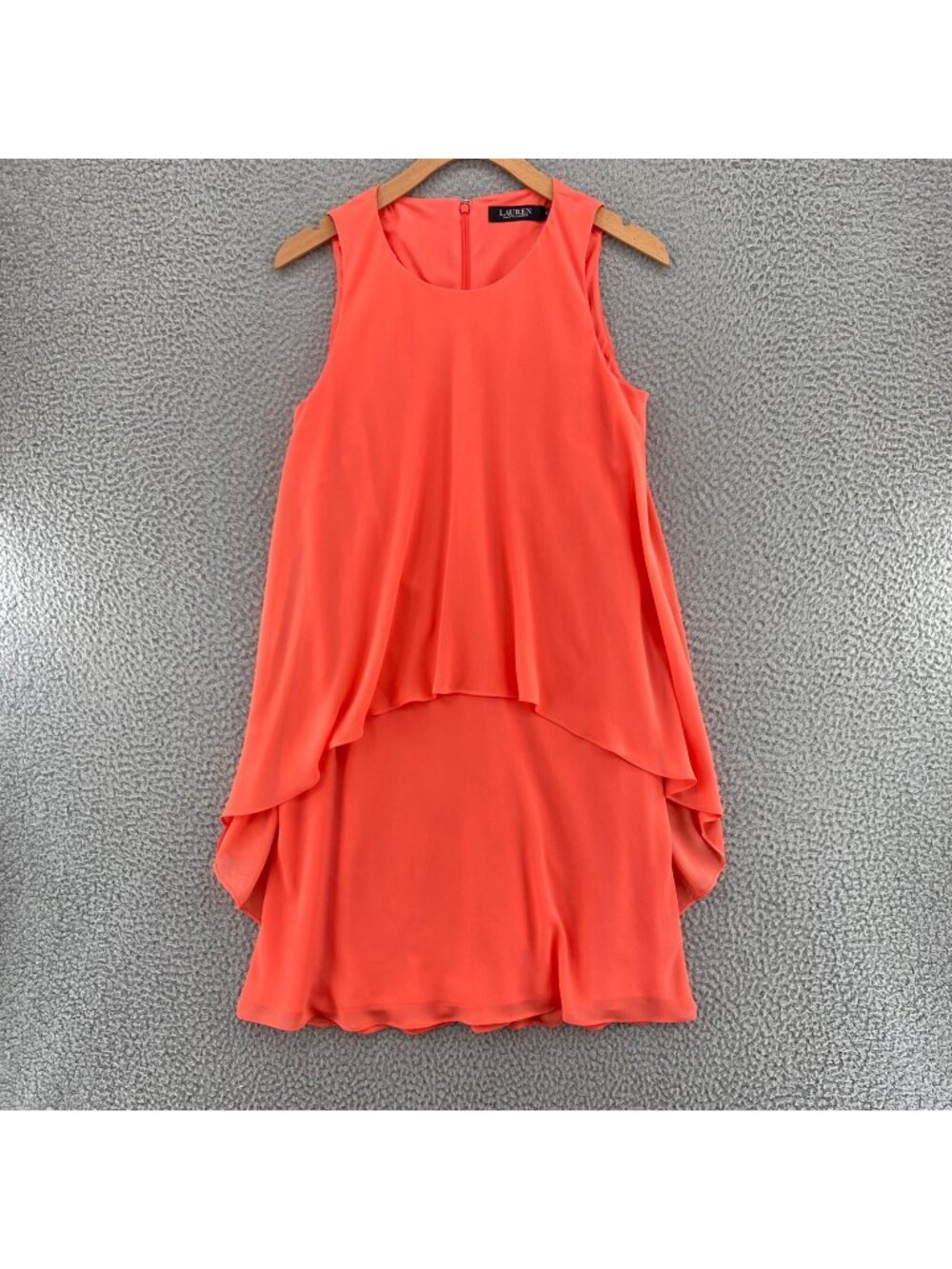 Lauren Ralph Lauren Dress Womens 6 Coral Swing Layered Chiffon Sleeveless Mini